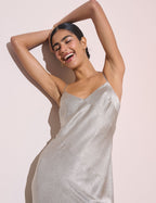 Silver Jacquard Satin Tiffany Midi Slip Dress