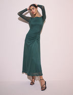 Dark Teal Ruched Hailey Midi Dress