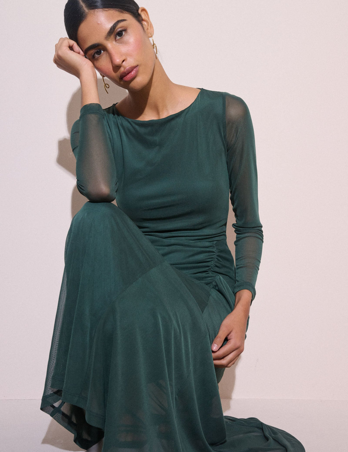 Dark Teal Ruched Hailey Midi Dress