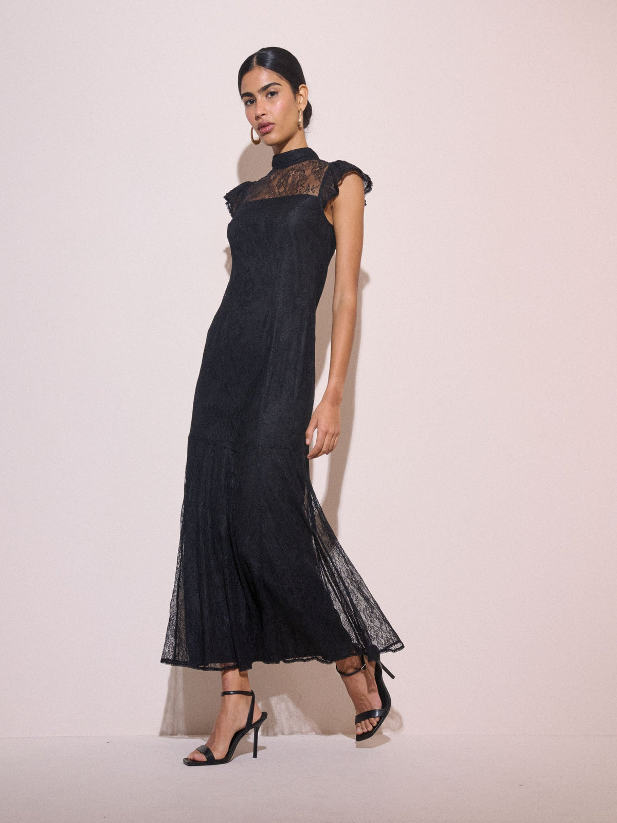 Black Floral Lace Katell Midi Dress