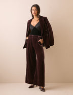Brown Velvet Wide Leg Trouser