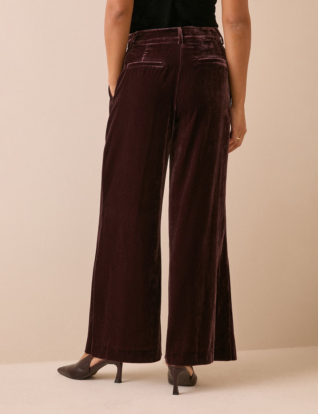 Brown Velvet Wide Leg Trouser