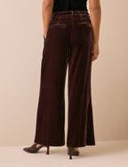 Brown Velvet Wide Leg Trouser