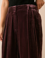 Brown Velvet Wide Leg Trouser