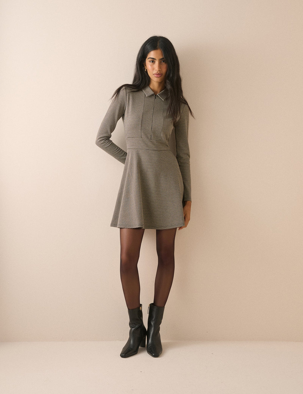 Grey Houndstooth Jersey Corey Mini Dress