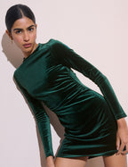 Emerald Green Long Sleeve Velvet Marilyn Mini Dress