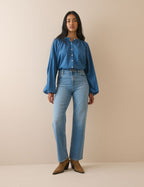 Mid Blue High Rise Kingston Straight Leg Jeans