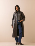 Dark Brown Croc-Embossed Leather Coat
