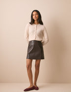 Brown Croc-Embossed Leather Mini Skirt