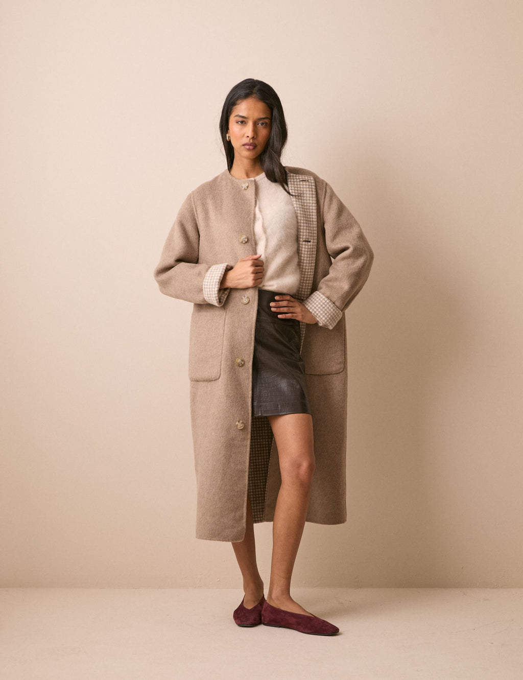 Brown Croc-Embossed Leather Mini Skirt