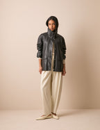 Black Leather Funnel Neck Langham Jacket