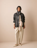 Black Leather Funnel Neck Langham Jacket