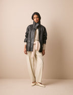 Black Leather Funnel Neck Langham Jacket