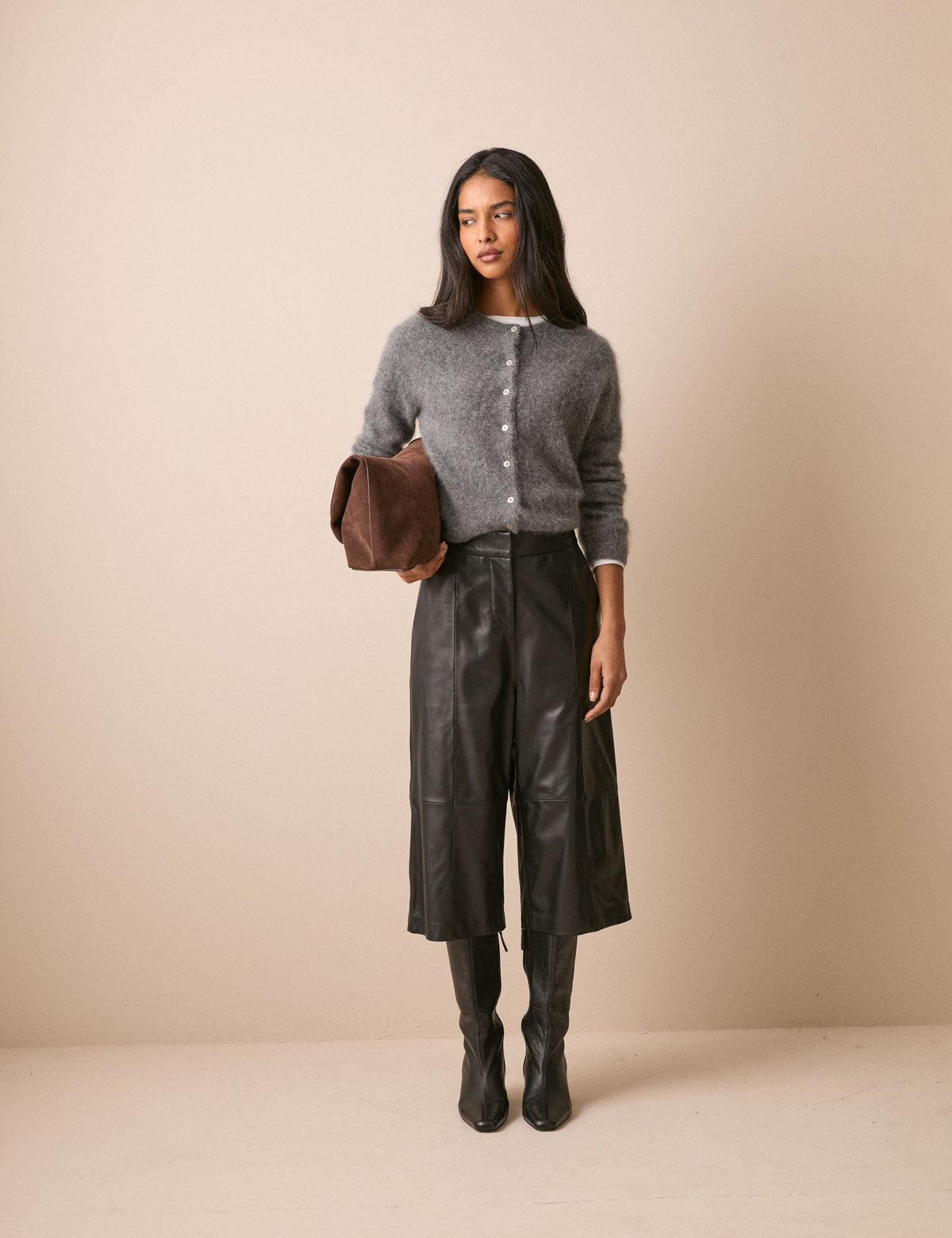 Black Leather High Waisted Culottes