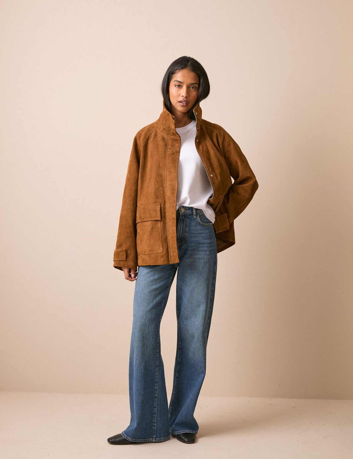 Tan Suede Funnel Neck Langham Jacket