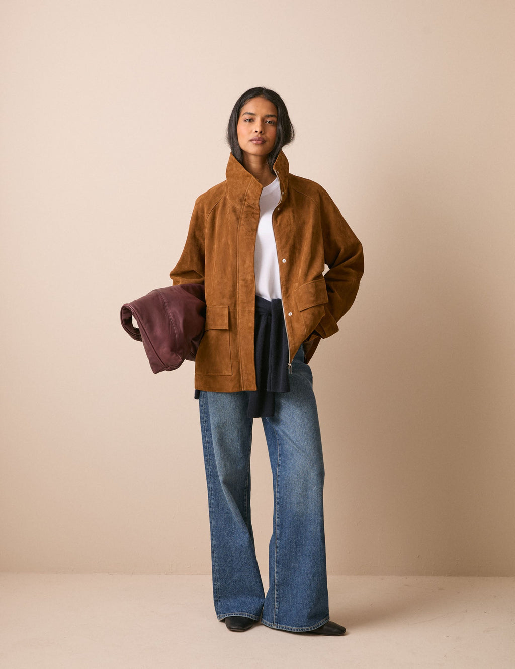 Tan Suede Funnel Neck Langham Jacket