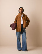 Tan Suede Funnel Neck Langham Jacket