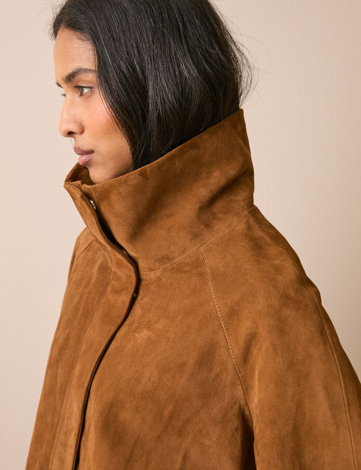 Tan Suede Funnel Neck Langham Jacket