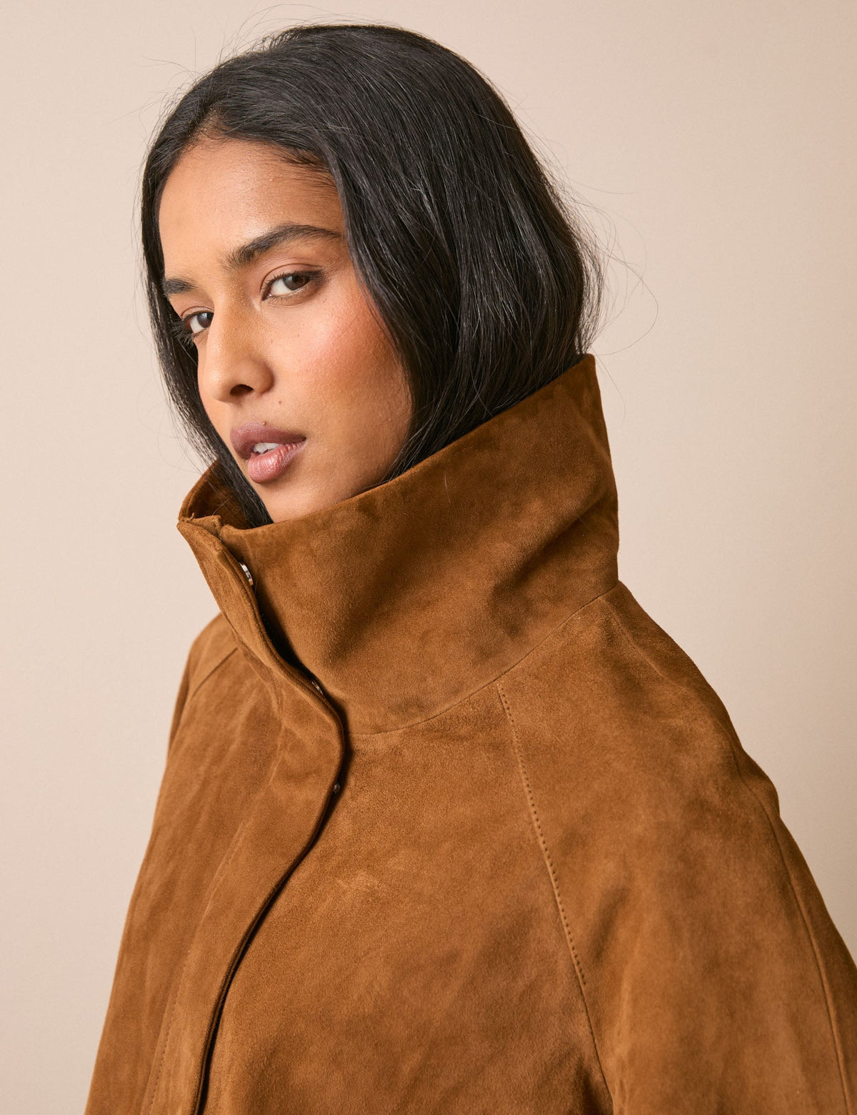 Tan Suede Funnel Neck Langham Jacket