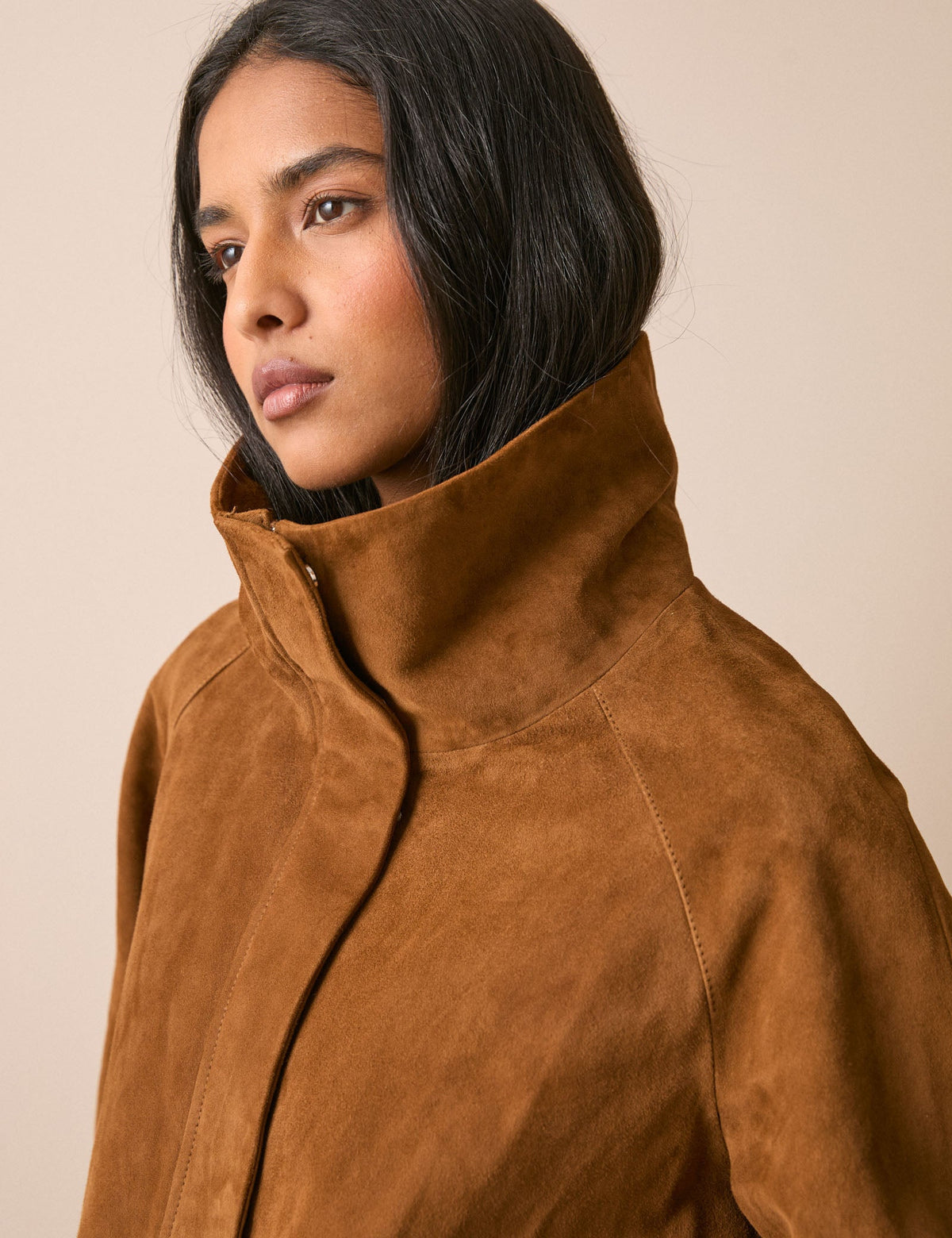 Tan Suede Funnel Neck Langham Jacket
