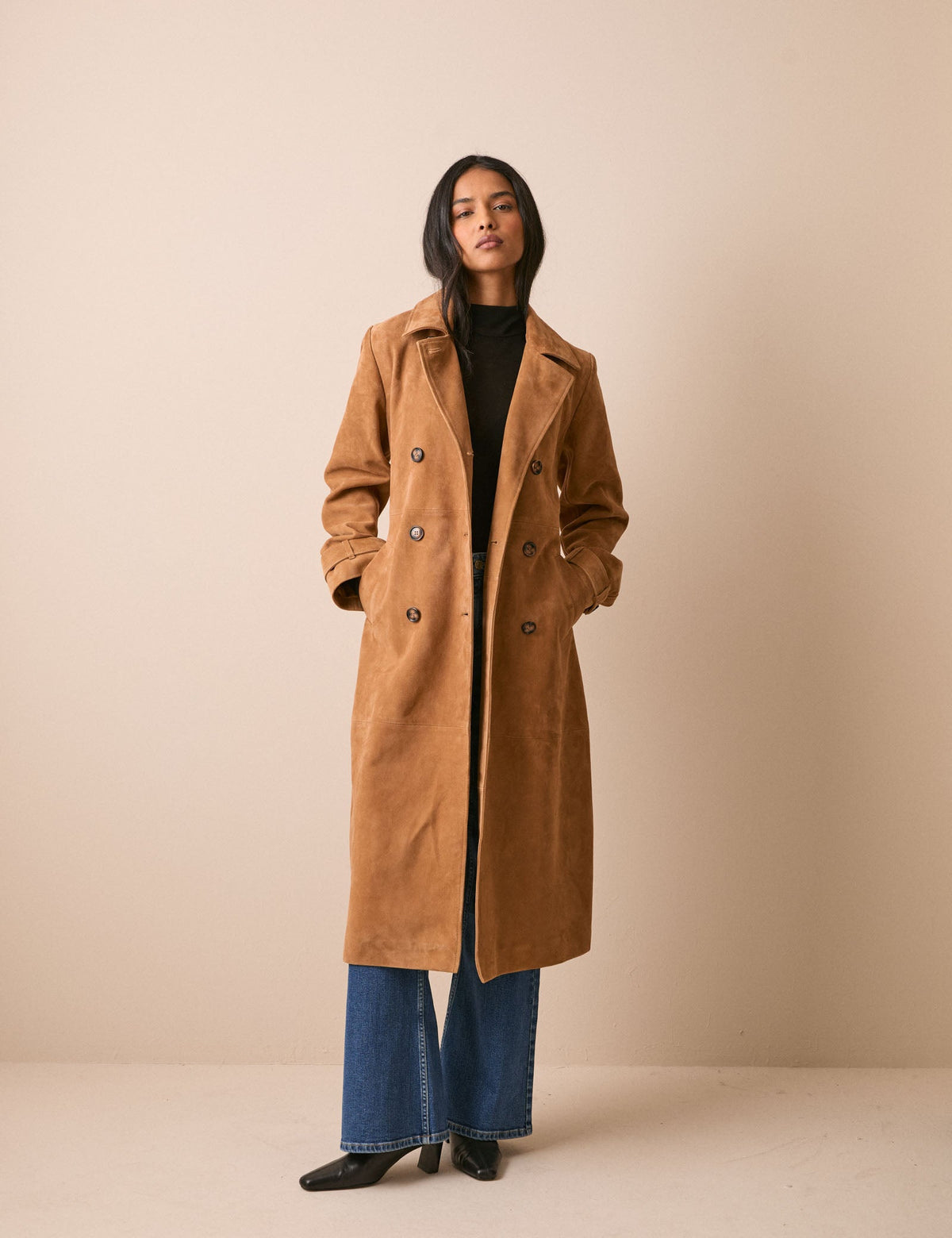 Beige Suede Trench Coat