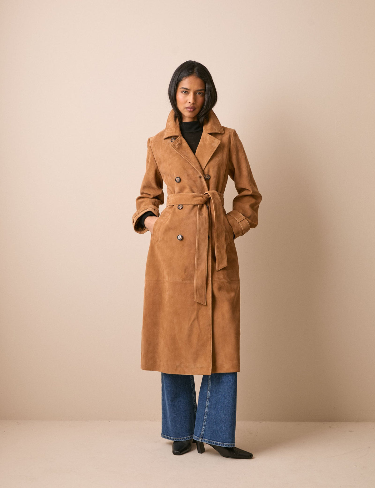 Beige Suede Trench Coat
