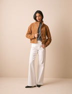 Brown Funnel Neck Suede Bomber