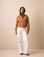 Brown Funnel Neck Suede Bomber