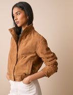 Brown Funnel Neck Suede Bomber