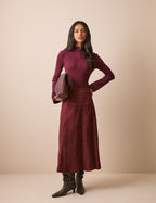 Burgundy Suede Midi Skirt