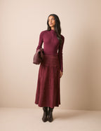 Burgundy Suede Midi Skirt