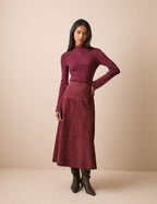 Burgundy Suede Midi Skirt