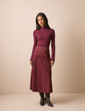 Burgundy Suede Midi Skirt