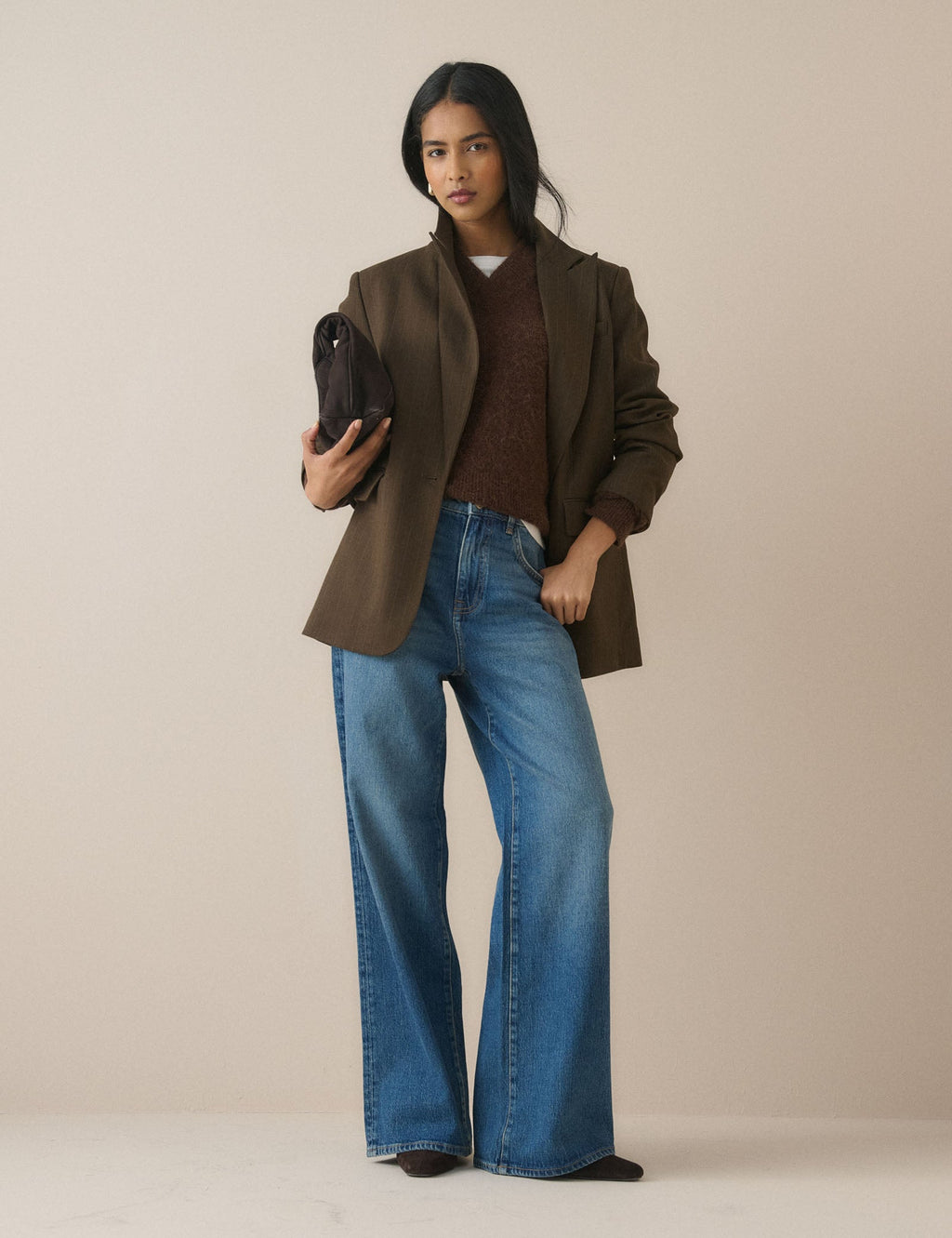Brown Pinstripe Single Breasted Alexa Blazer