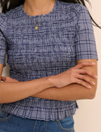 Blue Check Shirred Top