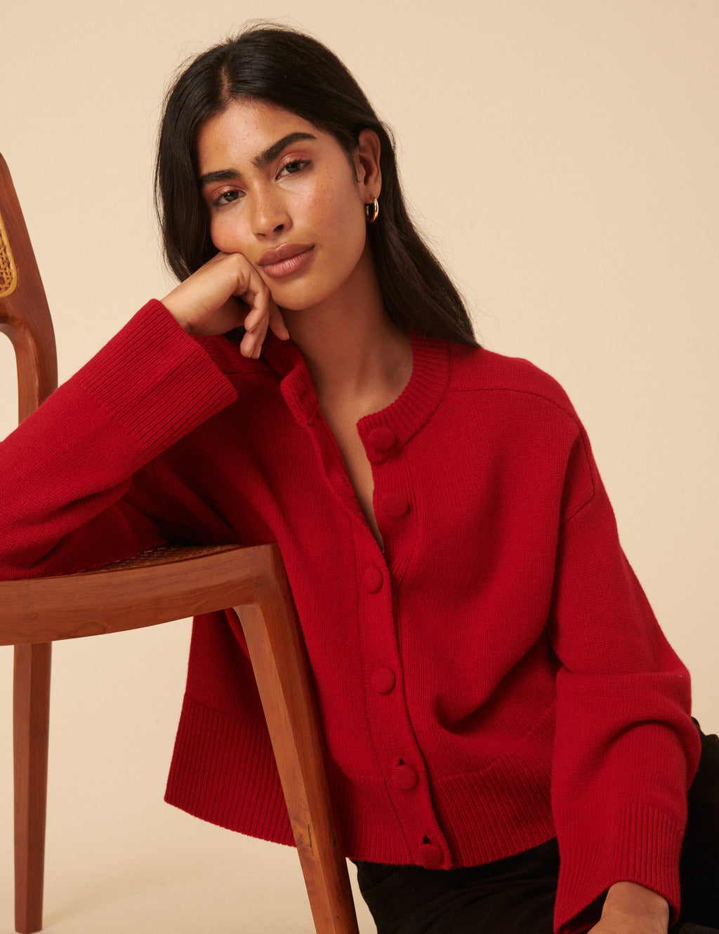 Red Wool Saddle Lily Cardigan