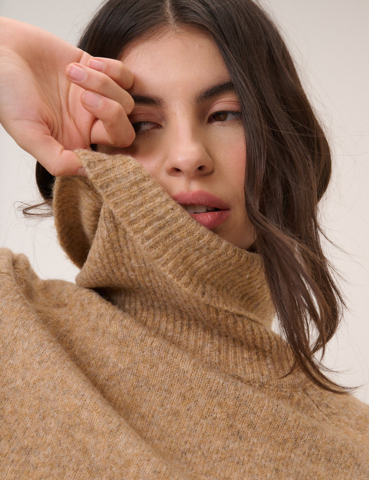 Camel Roll Neck Relaxed Fit Jumper
