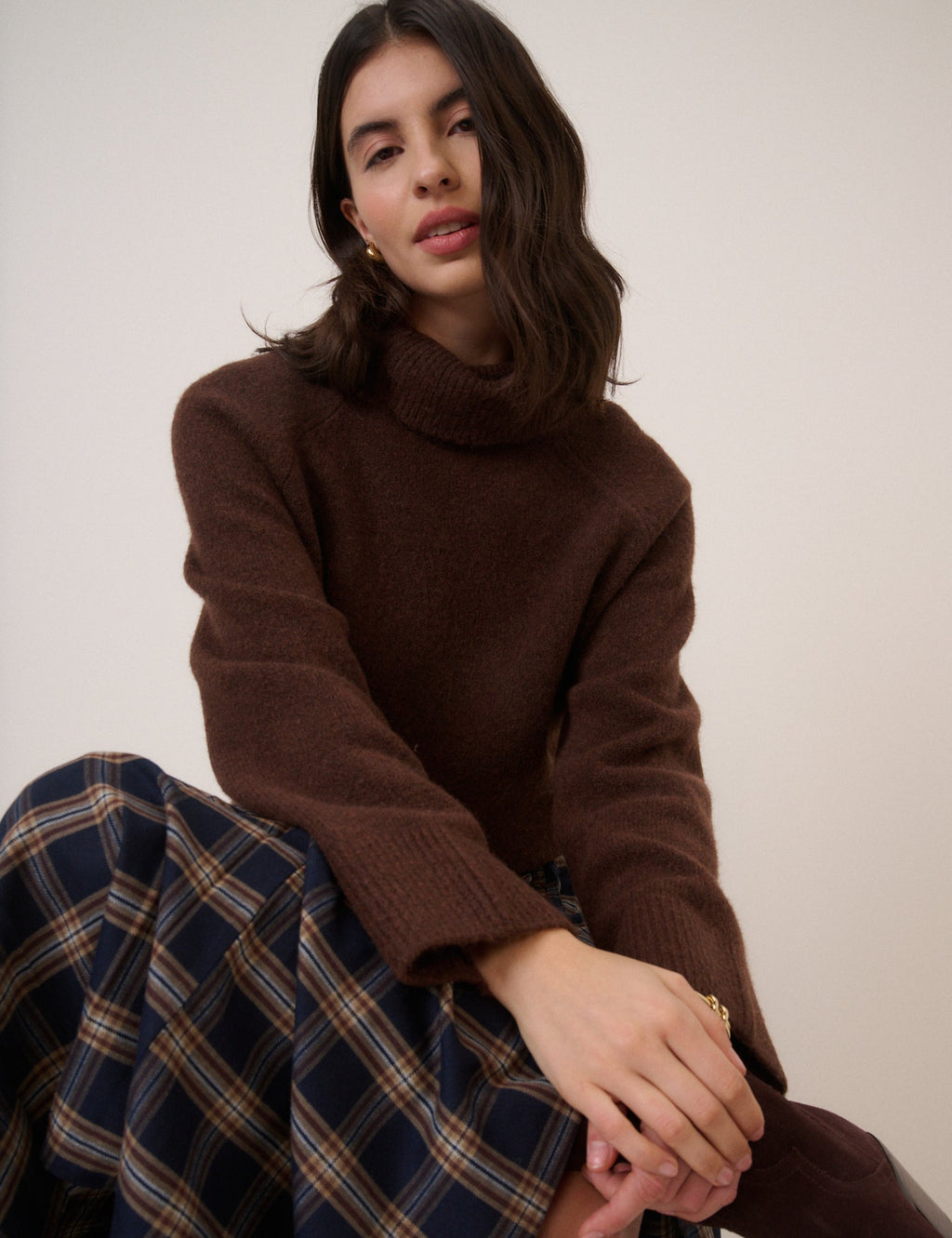 Brown Roll Neck Relaxed Fit Jumper
