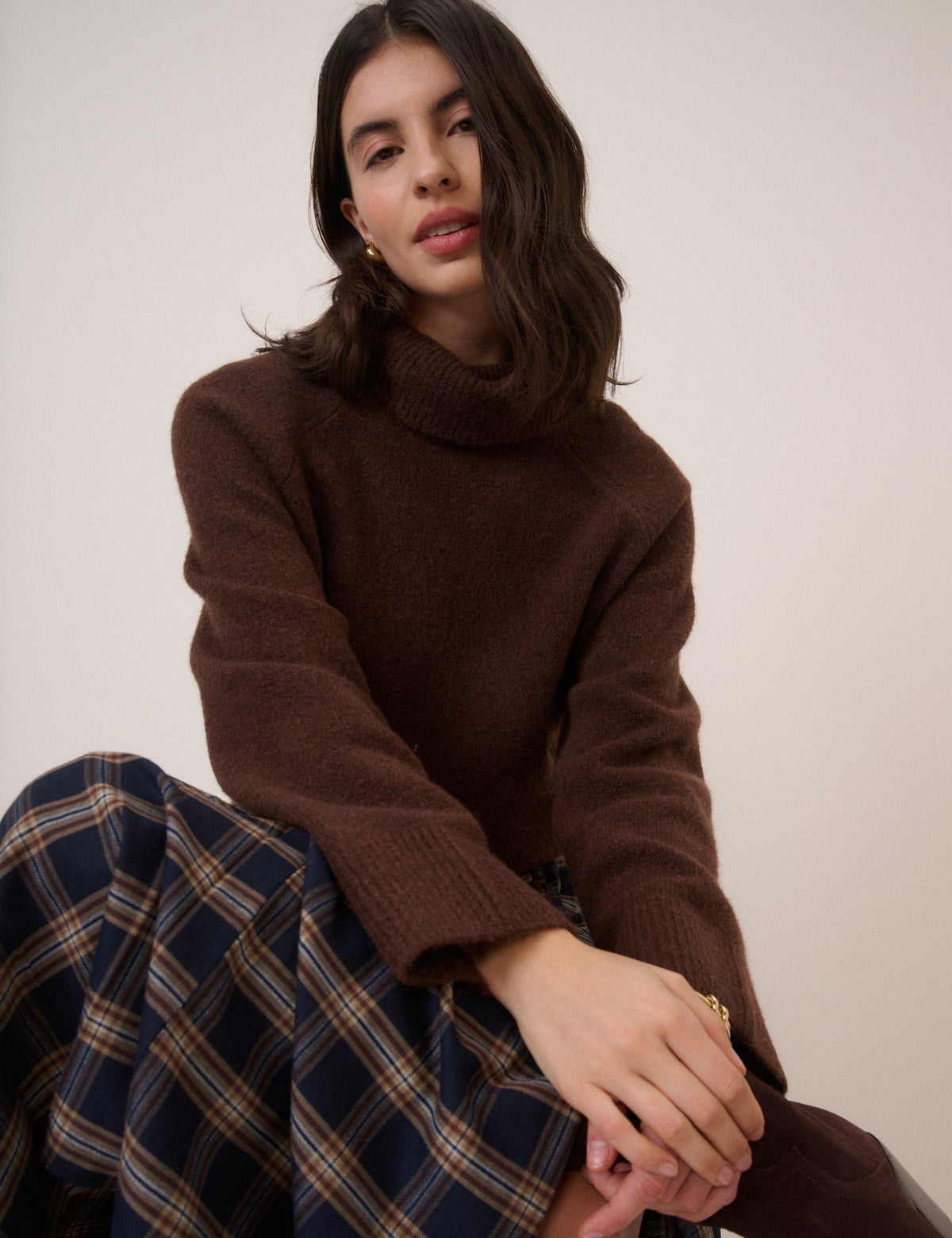 Brown Roll Neck Relaxed Fit Jumper