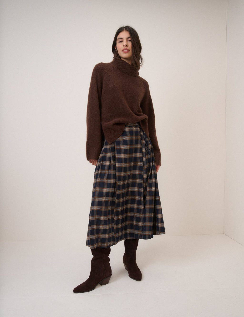 Brown Roll Neck Relaxed Fit Jumper