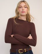 Brown Ribbed Knitted Mock Neck Top