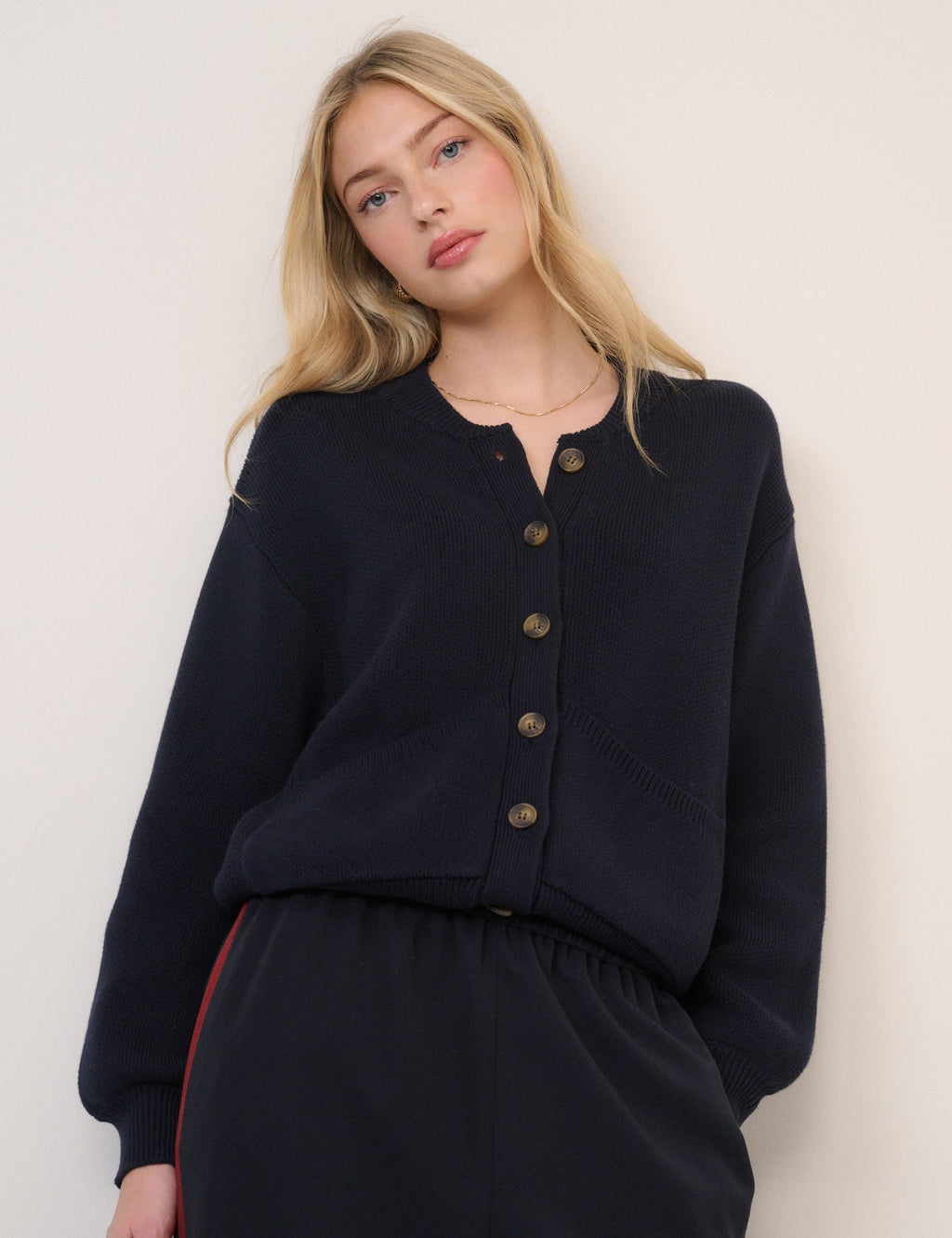 Navy Stitch Bomber Cardigan