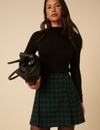 Green Check Jessie Pleated Mini Skirt