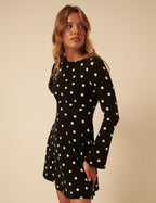 Black Polka Dot Long Sleeve Tate Jersey Mini Dress