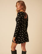 Black Polka Dot Long Sleeve Tate Jersey Mini Dress