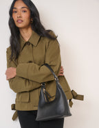 Black Leather Dipped Shoulder Bag