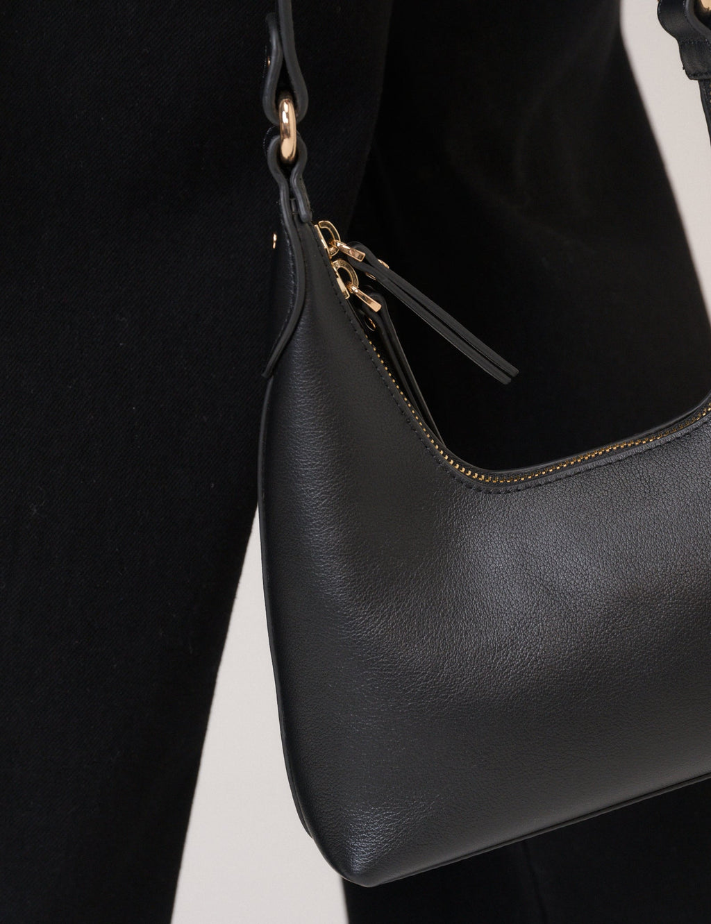 Black Leather Dipped Shoulder Bag