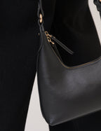 Black Leather Dipped Shoulder Bag