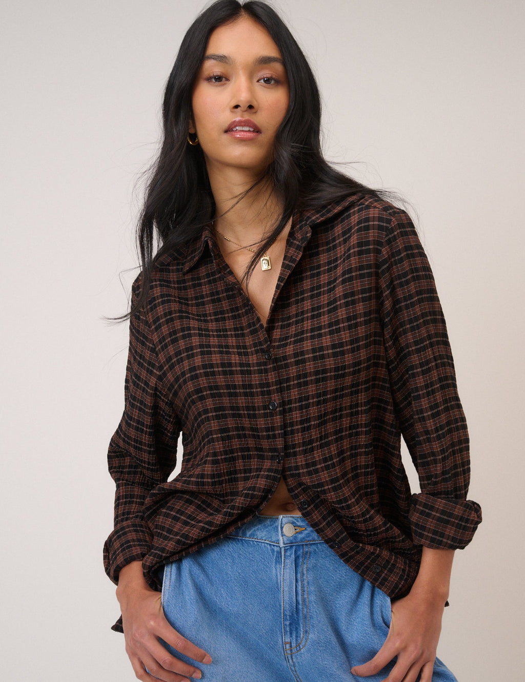 Brown And Black Check Shirt