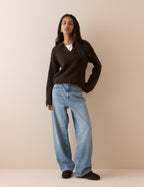 Brown V-neck Collared Jumper